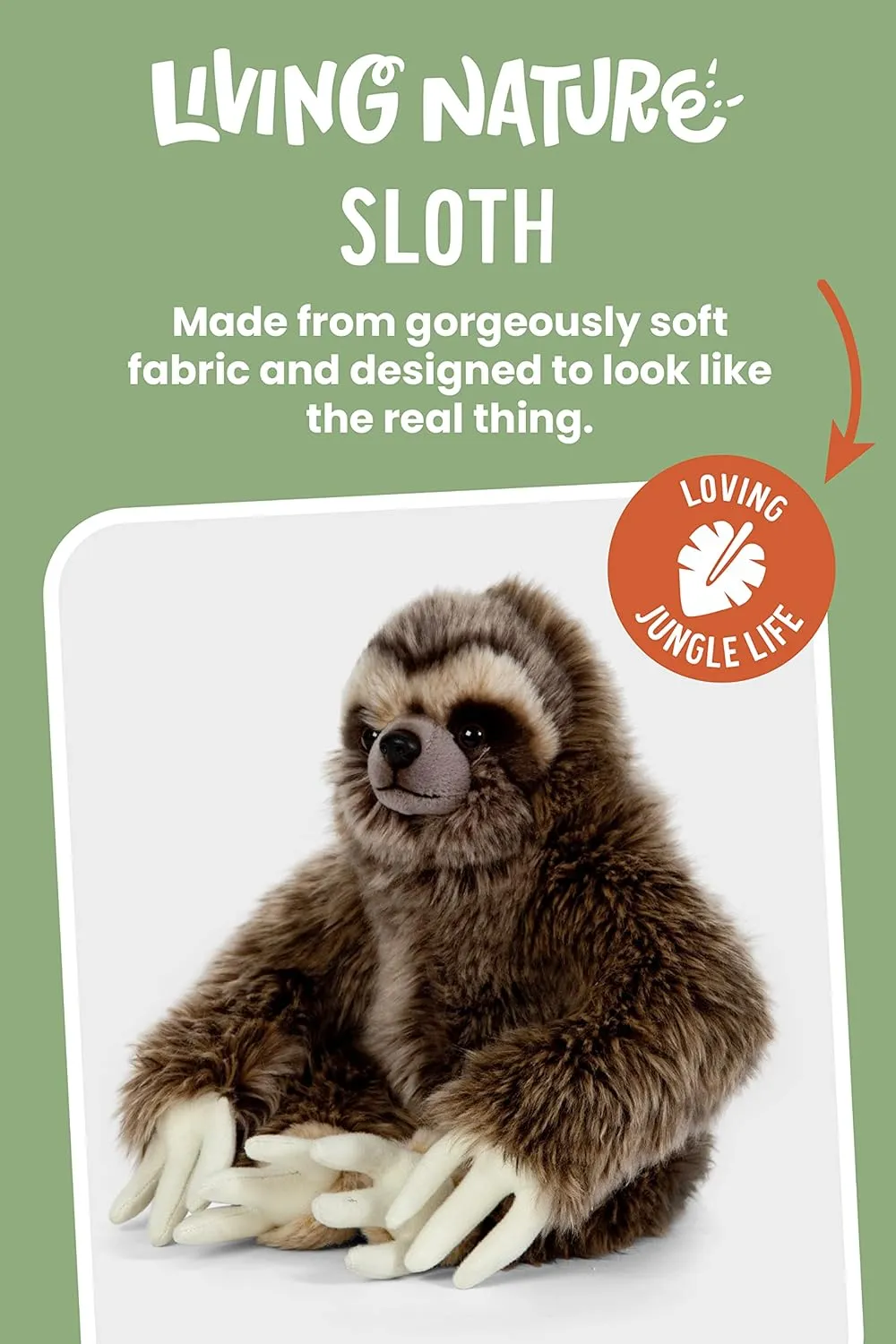 Living Nature - Plush Sloth – Realistic 24cm Soft Toy