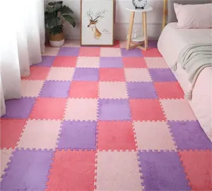 Living Room Interlocking Carpet, Plush Protective Floor Area Rugs Pad(Pink,24PCS) 12 X 12 X 0.4 Inch Foam Mats, Kids Bedroom 3 Colors Tiled Puzzle meteorologist tout shaper Play Game Mats, Children Soft Fluffy 