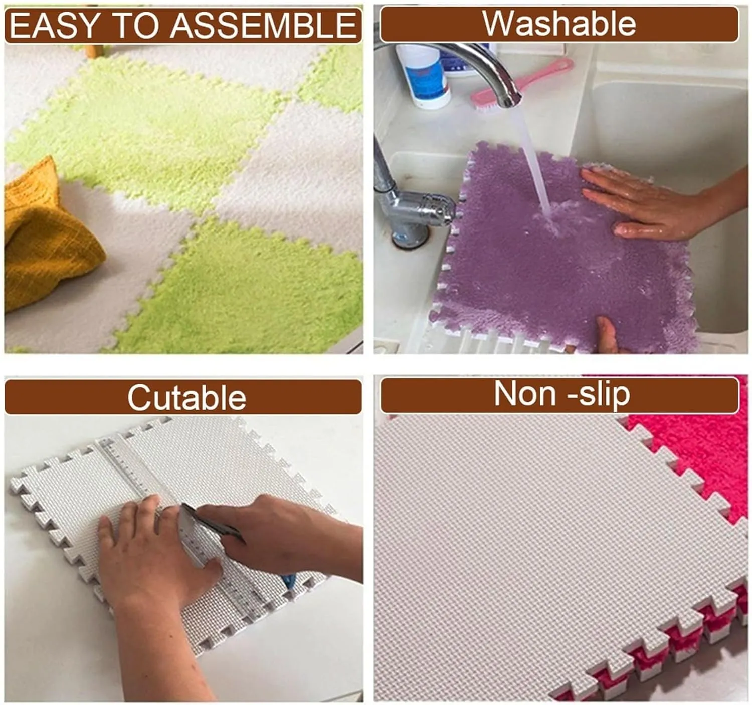 Living Room Interlocking Carpet, Plush Protective Floor Area Rugs Pad(Pink,24PCS) 12 X 12 X 0.4 Inch Foam Mats, Kids Bedroom 3 Colors Tiled Puzzle meteorologist tout shaper Play Game Mats, Children Soft Fluffy 