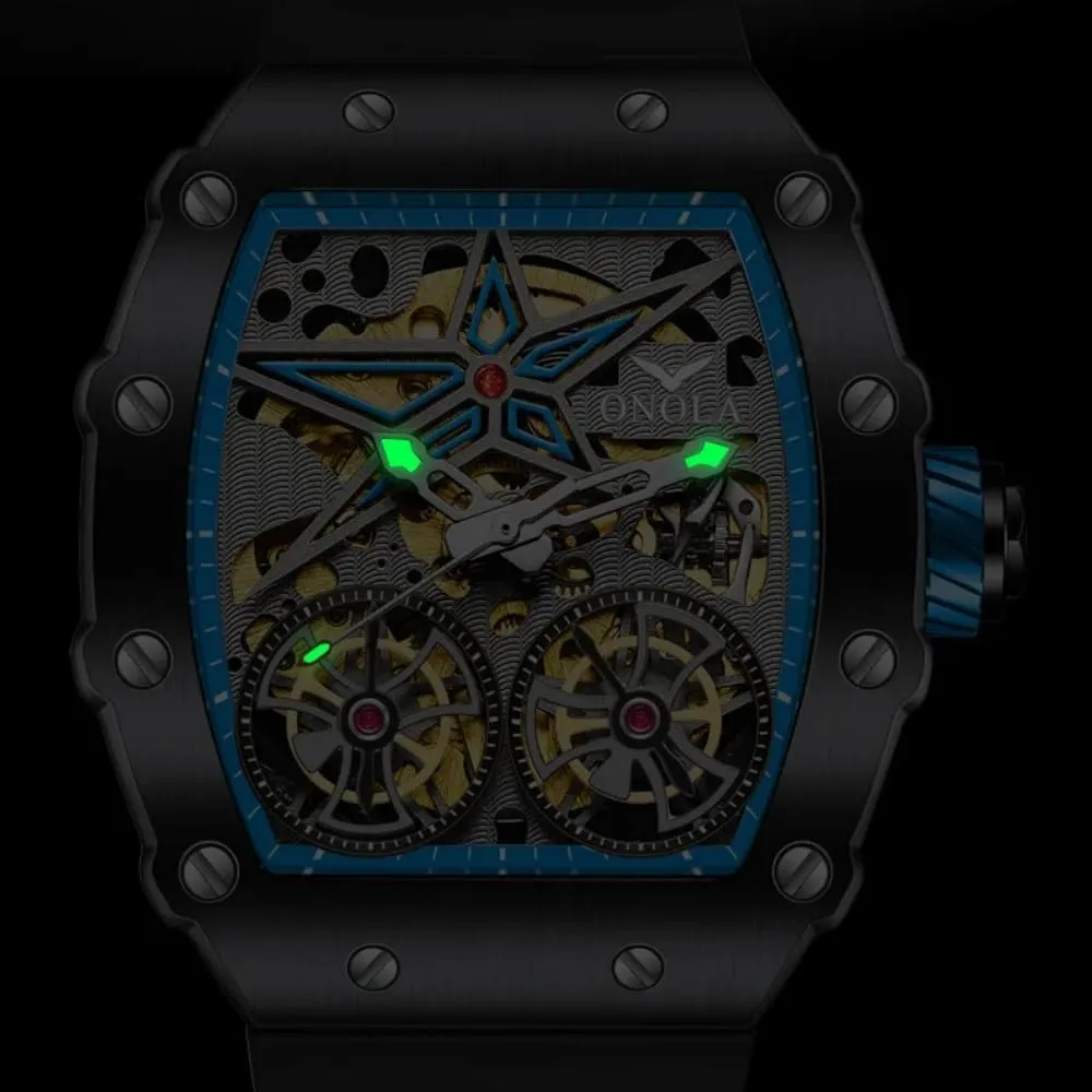 Luminous thunder Fully Automatic Mechanical Men Watch Men Double Tourbillon Hollow Out Waterproof 