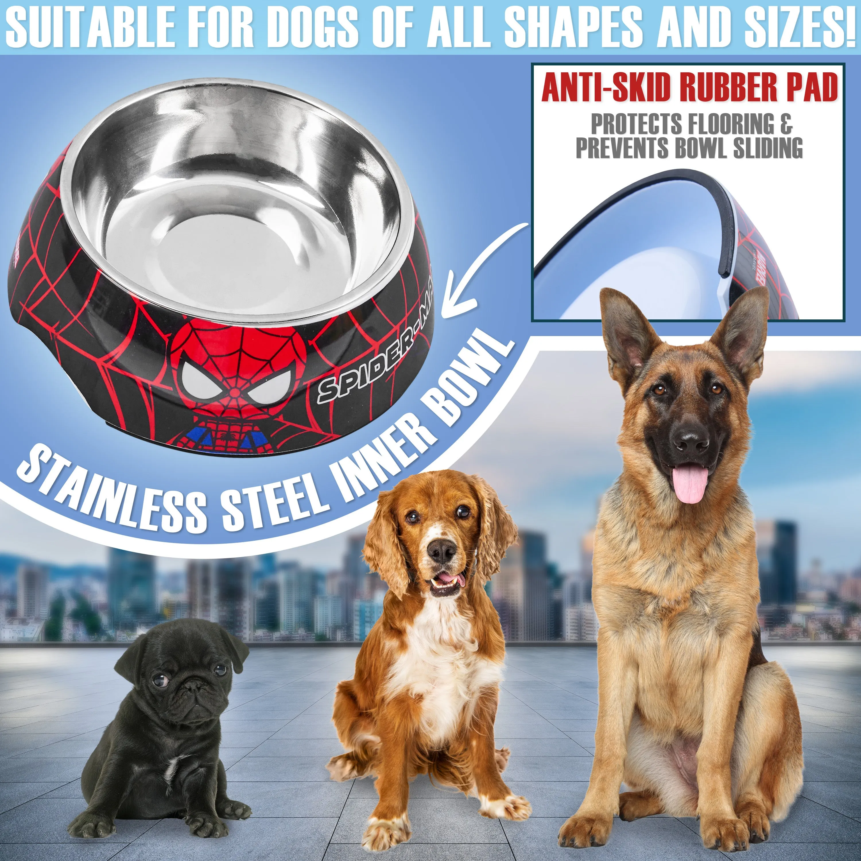 Marvel Dog Toy and Food Bowl Set, Squeaky Soft Toy and Non Slip Food Bowl- Dog gifts