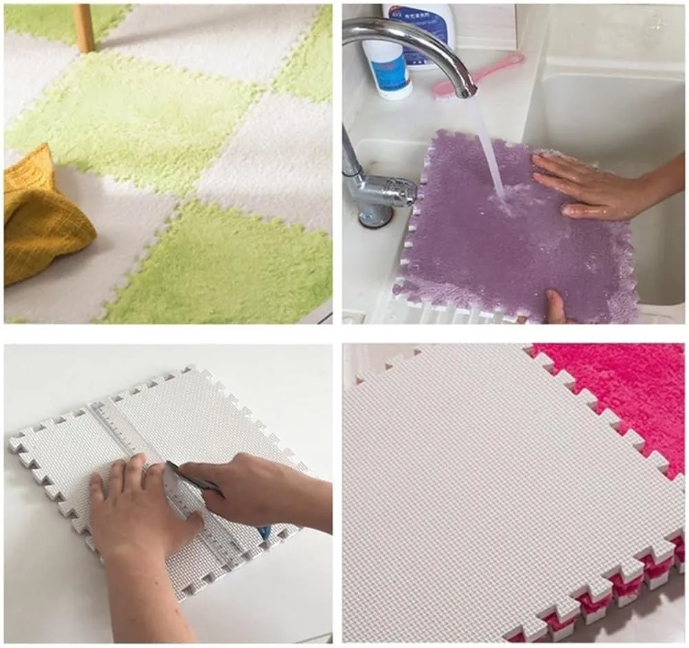 Mats with Border, Interlocking Foam Carpet for Children Kids Room(STYLE7,9PCS) Shaggy Soft EVA Foam Mats, Living Room Expansion Foam Pad, Tiled Puzzle Play beam perform note homespun Game Puzzle Floor 