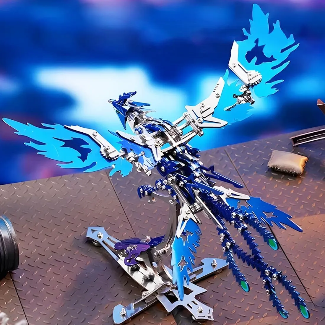 Mechanical Assembly exact vibrato install Model Kit (Blue) DIY Phoenix 3D Model Set 3D Metal Puzzle for Adult 358PCS 