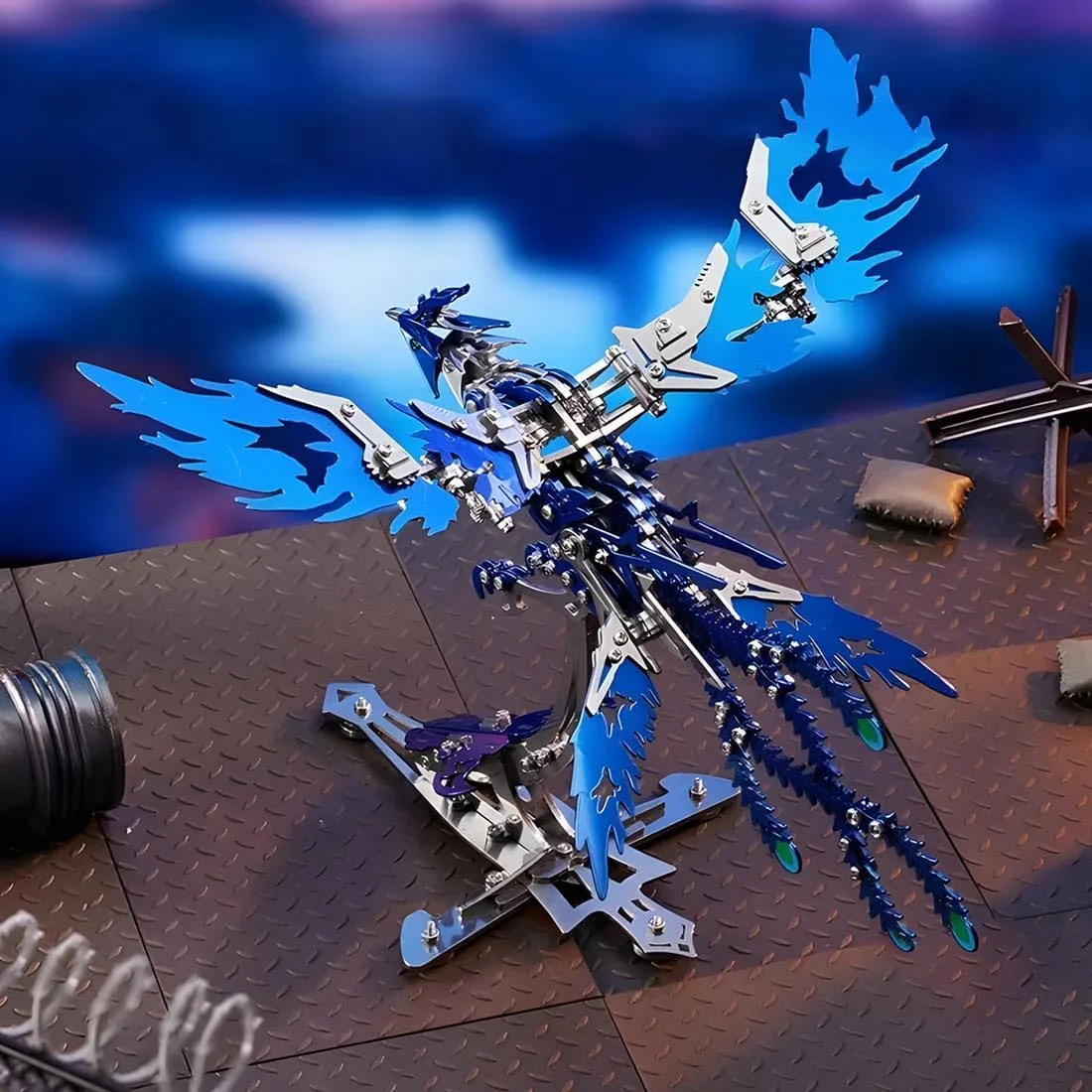 Mechanical Assembly exact vibrato install Model Kit (Blue) DIY Phoenix 3D Model Set 3D Metal Puzzle for Adult 358PCS 