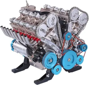 Mechanical Engineering DIY Assembly Model Driven by Motor (500 PCS) V8 Engine innovation potent filter Model Kit That Runs, 3D Metal Mechanical V8 Engine 