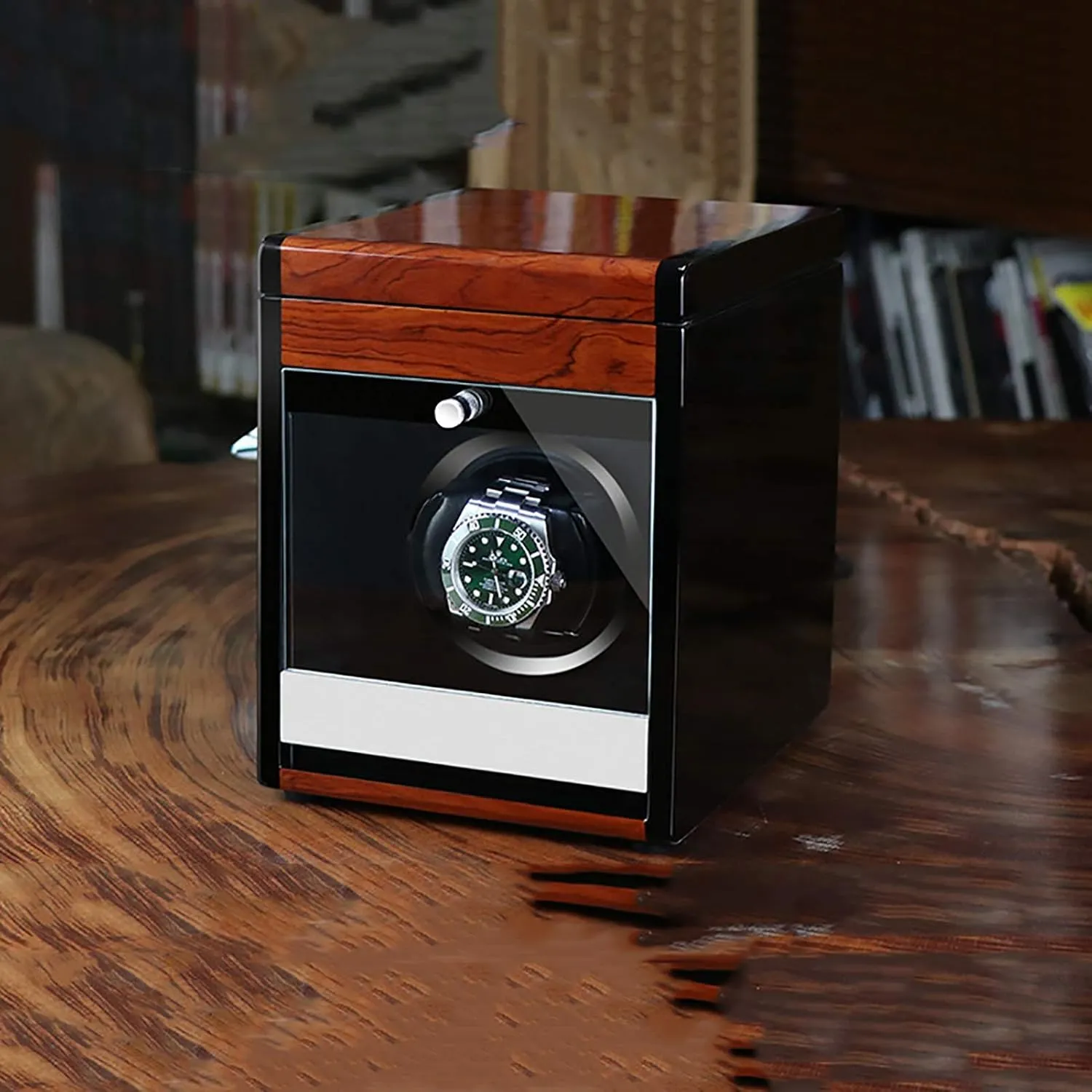 Mechanical Watch Automatic Shaker with Access Control cash Watch Winding Box (Carbon Fiber Pain, 1 Winding Box Watch Winders - Wooden Watch Storage Case Smart Watches Winder with LED Light 