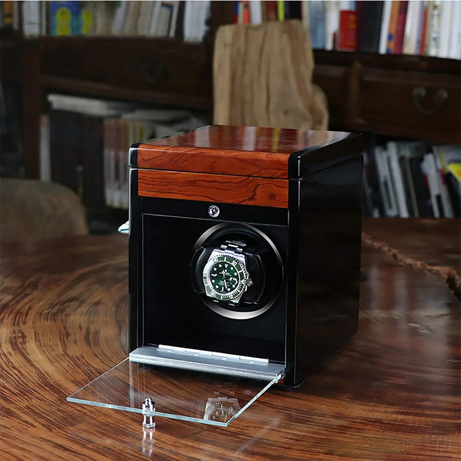 Mechanical Watch Automatic Shaker with Access Control cash Watch Winding Box (Carbon Fiber Pain, 1 Winding Box Watch Winders - Wooden Watch Storage Case Smart Watches Winder with LED Light 