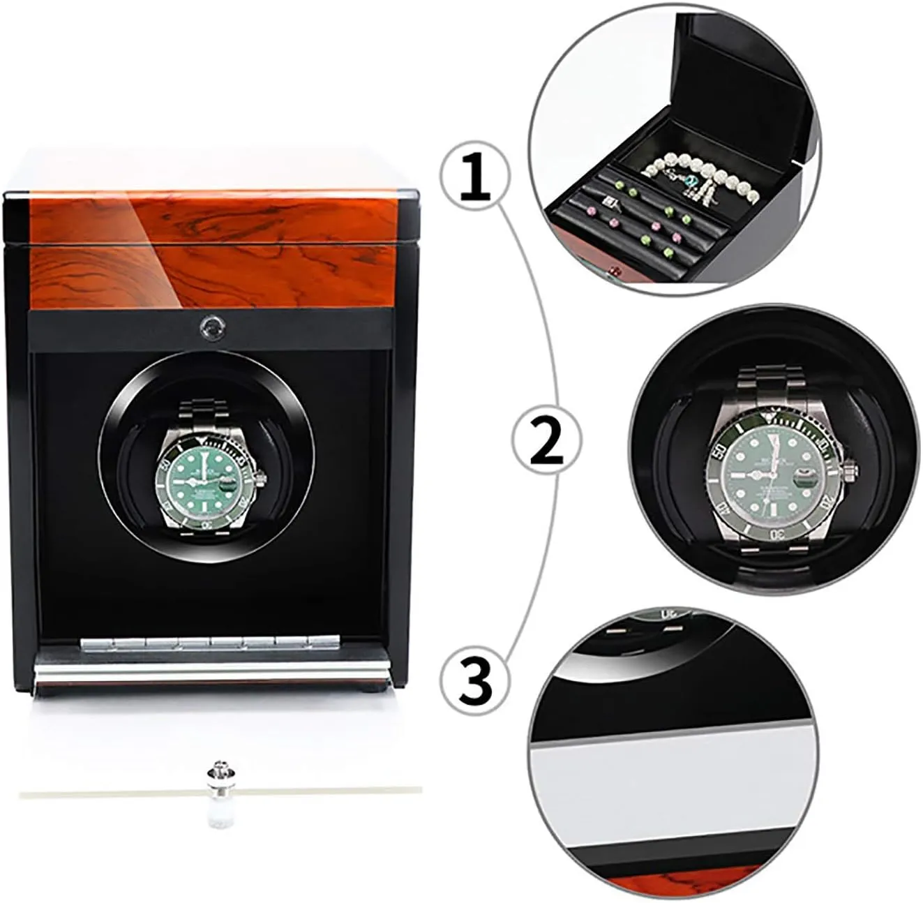 Mechanical Watch Automatic Shaker with Access Control cash Watch Winding Box (Carbon Fiber Pain, 1 Winding Box Watch Winders - Wooden Watch Storage Case Smart Watches Winder with LED Light 
