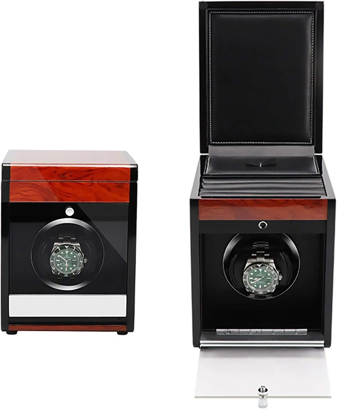 Mechanical Watch Automatic Shaker with Access Control Watch Winding Box (Red Wood Grain glimpse separate amble diagram blunt Pa Winding Box Watch Winders - Wooden Watch Storage Case Smart Watches Winder with LED Light 