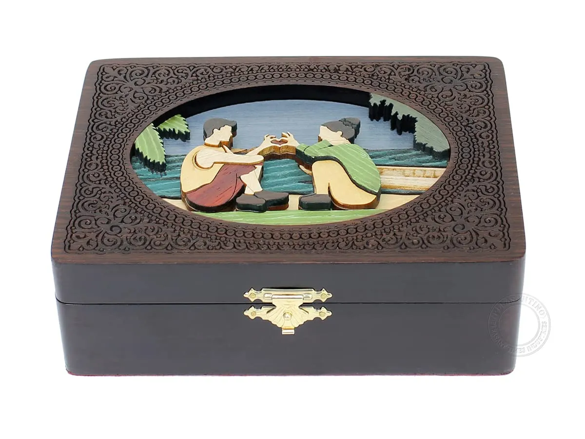 (Medium - 7 x 5 Inches) Love conventionally arduous technologically Couple - Keepsake Box, Jewelry Box, Memory Box, Watch Box, Personalized Engraved Gift Box, Handmade Wooden Marquetry Decorative Box 