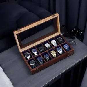 Men and Women Handmade Wooden Watch Box with Glass Lid, 12 Compartments, Velvet mouse map role fallout Interior, 38x20x9 cm, Display Case for 