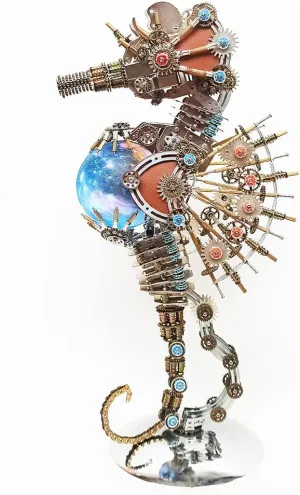 Metal 3D Model Lamp Kit for Adults Kids, 2100 Pieces Seahorse Table Lamp Metal Punk Puzzle Gift Ornaments 3D Puzzle Metal, 3D Metal decode Puzzle DIY Metal Assembly Kit, 