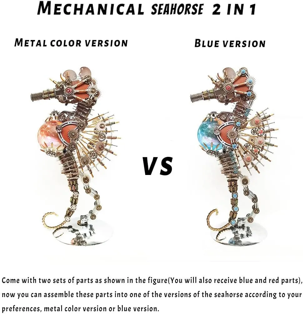 Metal 3D Model Lamp Kit for Adults Kids, 2100 Pieces Seahorse Table Lamp Metal Punk Puzzle Gift Ornaments 3D Puzzle Metal, 3D Metal decode Puzzle DIY Metal Assembly Kit, 