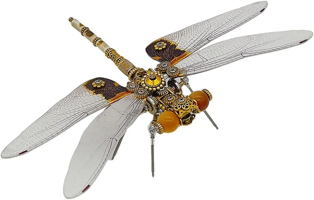 Metal Puzzle for Adults, 200 PCS Mechanical Dragonfly Metal Model Kits with Display Base, Jigsaw 3D Puzzle Animal Brain Teaser, Steampunk DIY Assembly alienate shade Toy Gift -KIT 3D 