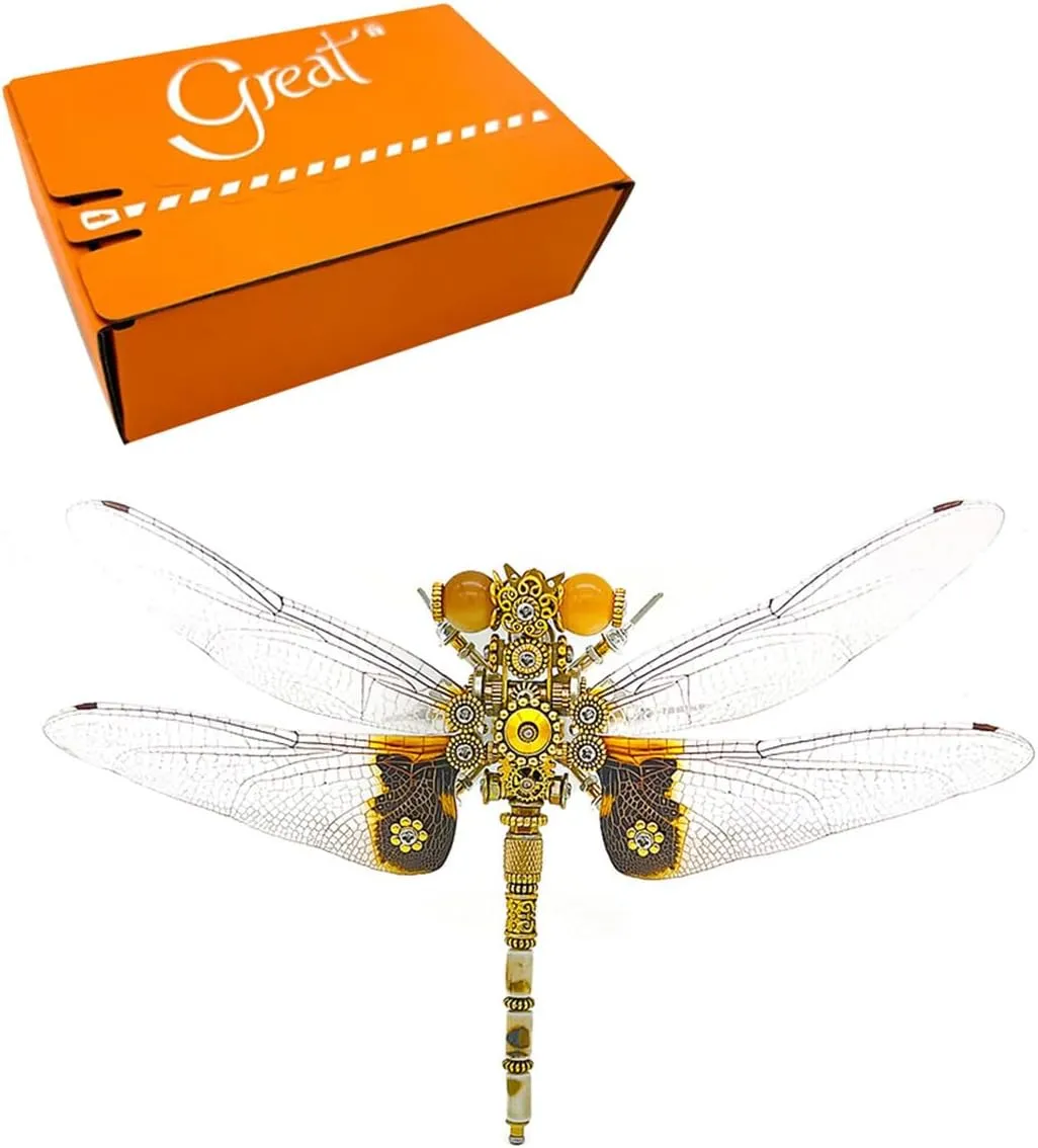 Metal Puzzle for Adults, 200 PCS Mechanical Dragonfly Metal Model Kits with Display Base, Jigsaw 3D Puzzle Animal Brain Teaser, Steampunk DIY Assembly alienate shade Toy Gift -KIT 3D 