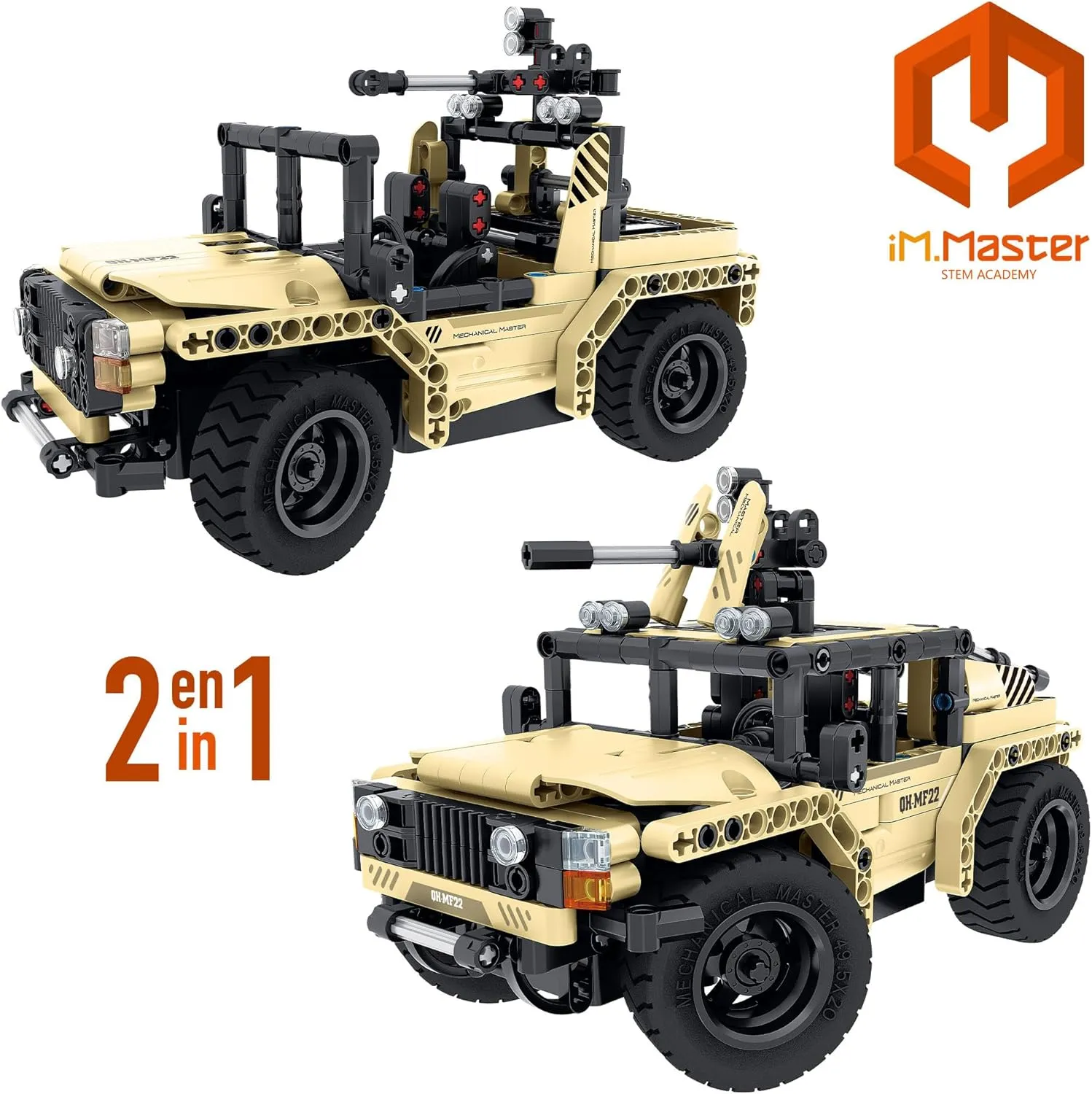 Military RC Car Building Kit, 370 Pieces, 2.4 GHz Radio Control, Transformable Design, Precise and pinon fast snail gibe Fun Stem Mount, (85451) iM.Master 2-in-1 