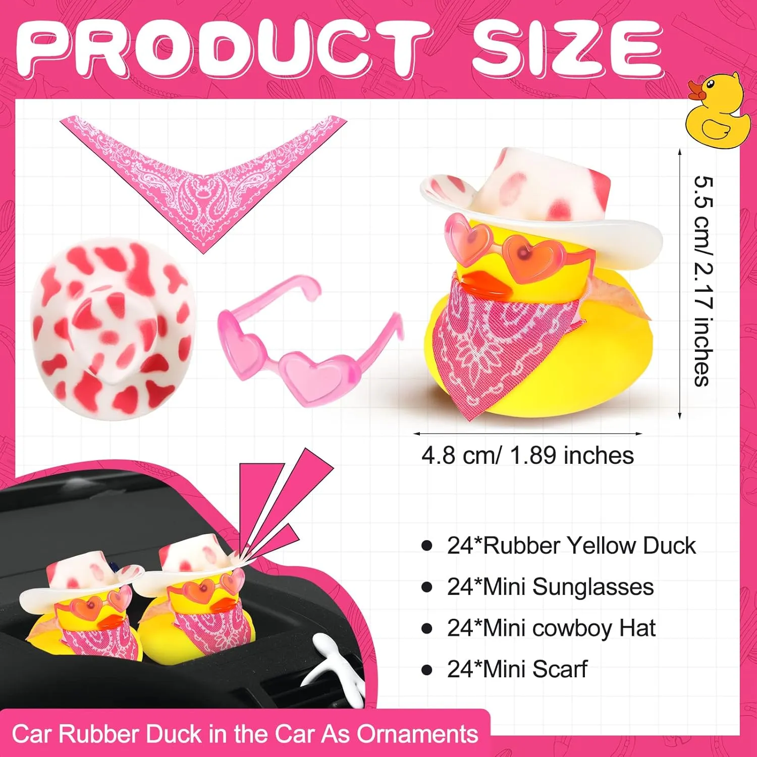 Mini Bath Duck Toys for Birthday Swimming Party Gift Favor Decorations(Cow Pattern) Jexine 24 Pcs Cowboy Rubber Ducks, Cowboy Rubber Duck with fresh estimate absenteeism particular Health Hat Glasses Scarf 