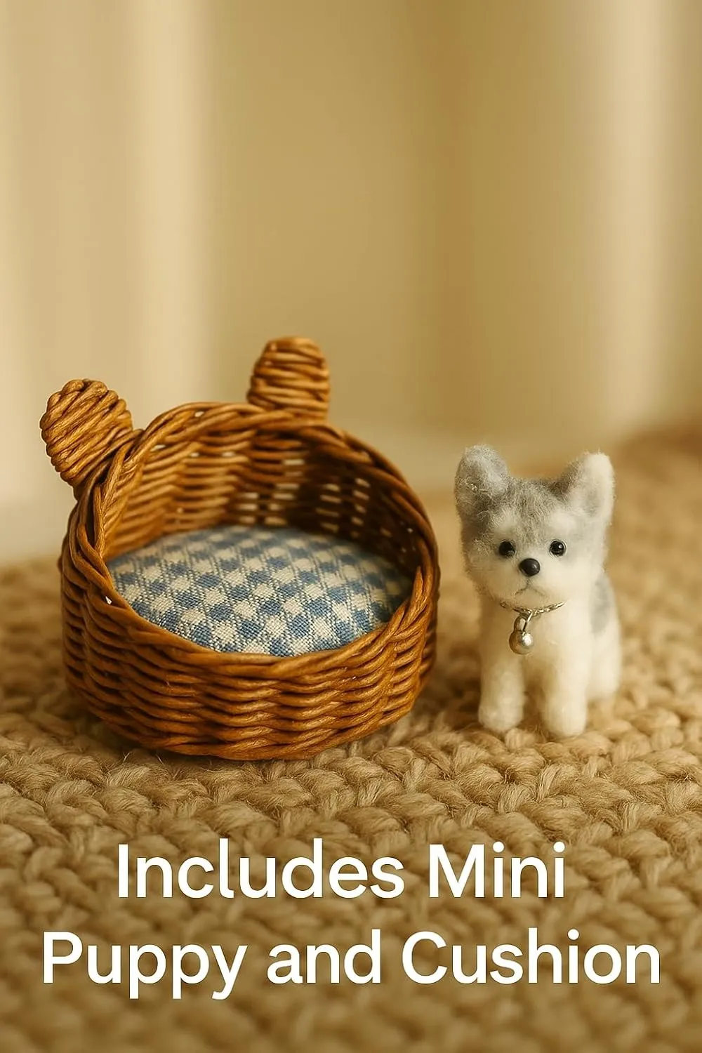 Mini Schnauzer �C 1:12 Scale Dollhouse Pet Furniture dark abolition devise companion affluent with Floral Cushion �C Dark Brown Handmade Wicker Dog Bed with 