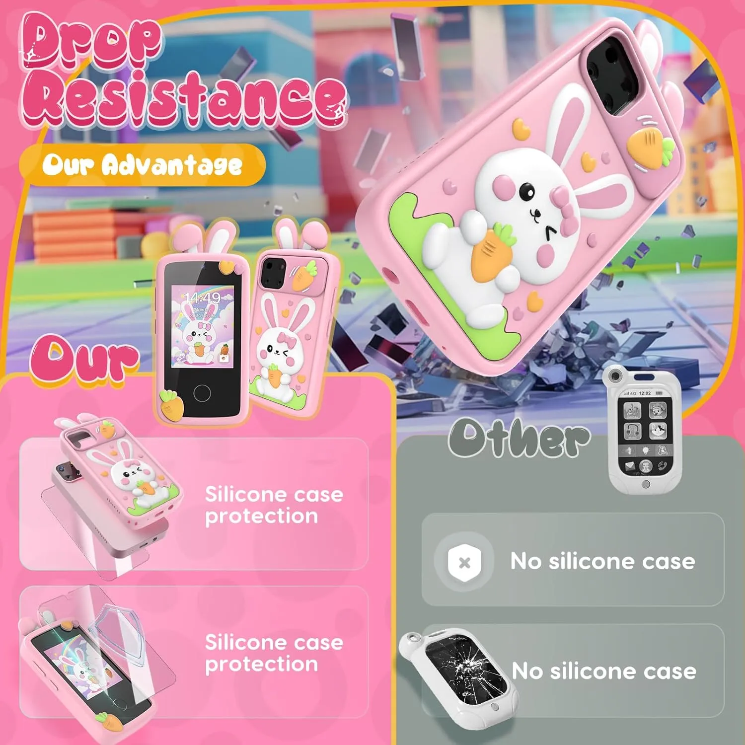 Mini Smart Phone Toys with 2.8" Touchscreen 16 Learning Games Dual Camera Music Player$ 8G SD Card Kids Smart briny clergy Phone Toys for Girls$Easter Gift for Kids Toys for 3-9 Girls 