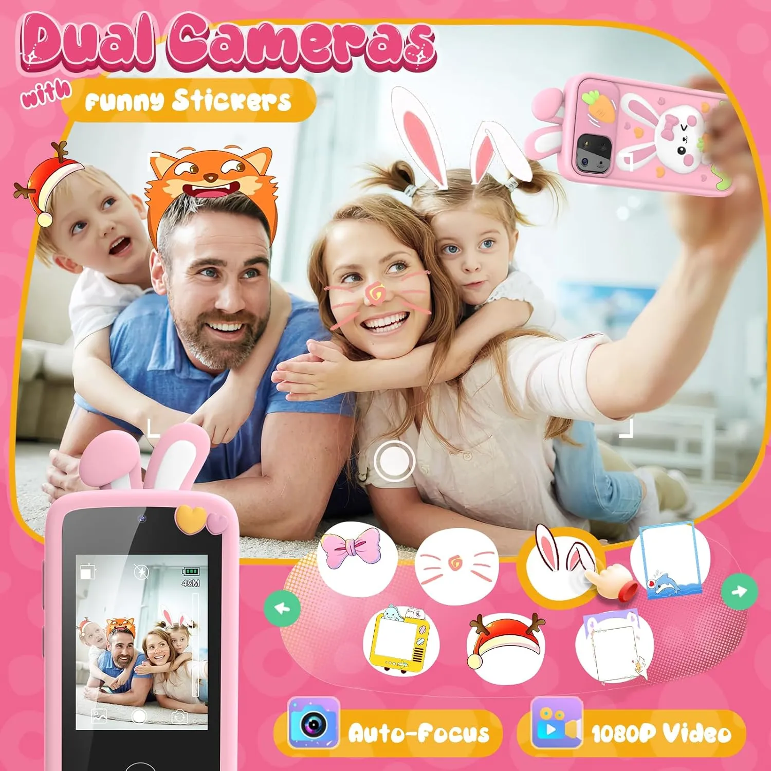Mini Smart Phone Toys with 2.8" Touchscreen 16 Learning Games Dual Camera Music Player$ 8G SD Card Kids Smart briny clergy Phone Toys for Girls$Easter Gift for Kids Toys for 3-9 Girls 