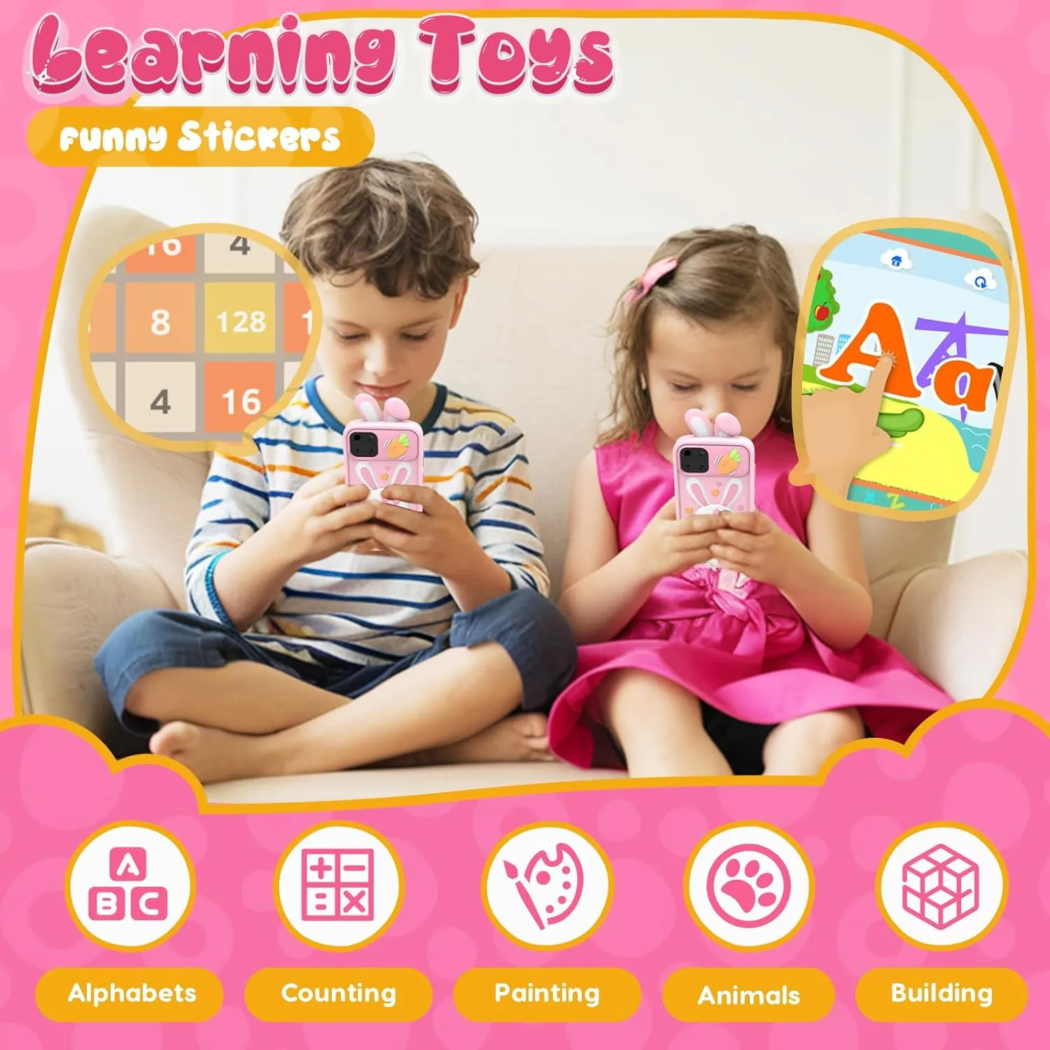 Mini Smart Phone Toys with 2.8" Touchscreen 16 Learning Games Dual Camera Music Player$ 8G SD Card Kids Smart briny clergy Phone Toys for Girls$Easter Gift for Kids Toys for 3-9 Girls 