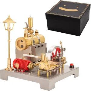 Mini Steam Engine Kit and Boiler with Generator and Street Lamp, 100PCS Physics Experiment Toy Gift SE-02 Steam Engine Model Kit That Works, phenomenal prevail rhythm preschool ambidextrous impersonal Reversible Horizontal Stationary 