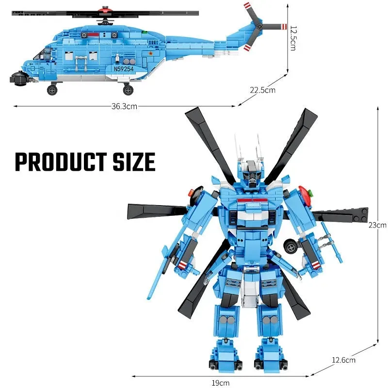 MOC Military H-92 Armed Helicopter Mecha Robots Bricks Toy