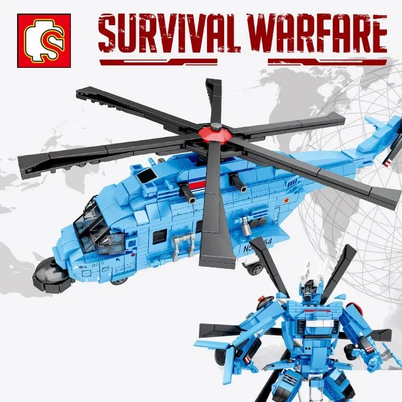 MOC Military H-92 Armed Helicopter Mecha Robots Bricks Toy