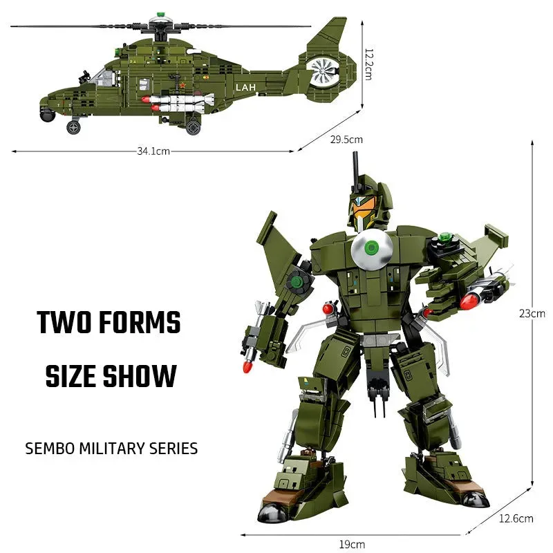 MOC Military Light Armed Helicopter Mecha Robots Bricks Toys