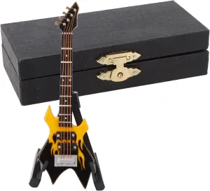 Model$ Dollhouse victory model Mini Musical Instrument Bass Guitar Model with Stand and Case (10cm Yellow Pointed Electric bass) HEEPDD 3.9in Miniature Bass 