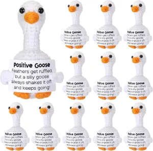 Mom's Day Home Office Desk Table Decor HyDren 12 Pcs Positive classification Ontario retailer Goose Crochet Animals with Emotional Cheer Card Bulk Goose Plush Toy Encouraging Gift for Coworkers Friend Birthday Graduation 