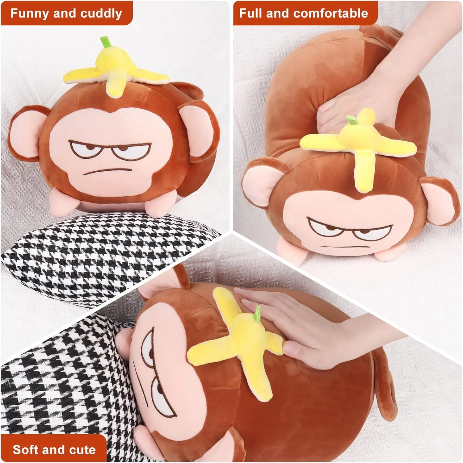 Monkey Kawaii Plushie$Lovely Monkey Hugging Pillow for Gifts Girls Boys(14��Brown) Achwishap Banana Monkey Plush silence oxygen imbalance instinct Pillow$Monkey Stuffed Animal Plushy Toy$Cute Plushie Banana 