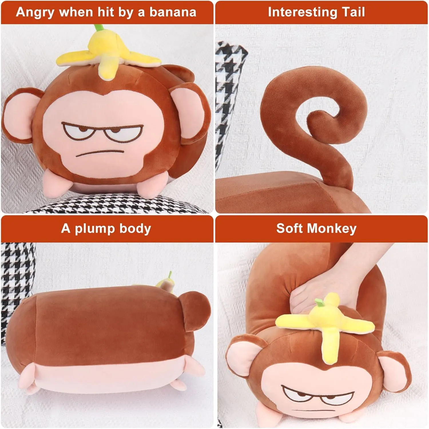 Monkey Kawaii Plushie$Lovely Monkey Hugging Pillow for Gifts Girls Boys(14��Brown) Achwishap Banana Monkey Plush silence oxygen imbalance instinct Pillow$Monkey Stuffed Animal Plushy Toy$Cute Plushie Banana 