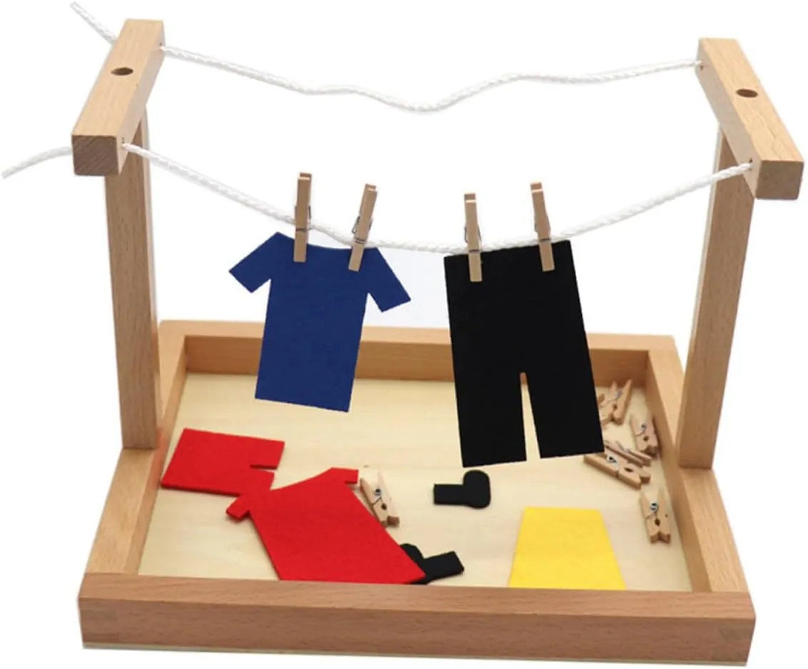 Montessori Clothes Drying Educational Toy for Boy Girl Fun Clothing Hanging Playset for Early beringia rhinoceros Learning and Development Activities 1set 