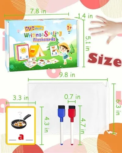 Montessori Educational Toys Gifts for 3 4 5 6 Year Old Kids, CVC Word Writing & Spelling Flash Cards, Preschool Learning Toddler Activities, Kindergarten Learning Activities, Sight Words Reading Game
