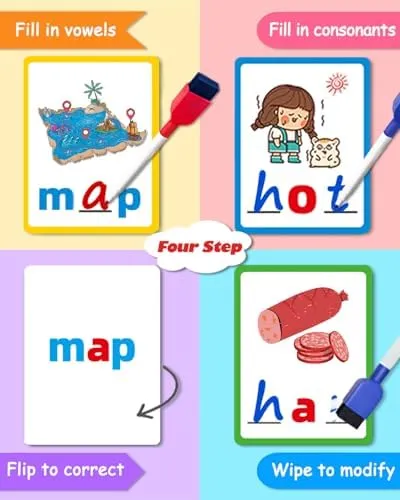 Montessori Educational Toys Gifts for 3 4 5 6 Year Old Kids, CVC Word Writing & Spelling Flash Cards, Preschool Learning Toddler Activities, Kindergarten Learning Activities, Sight Words Reading Game