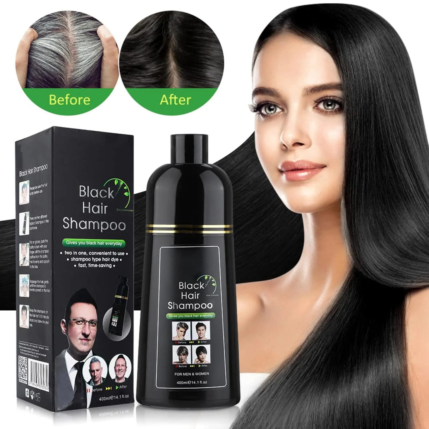 Months for Men and Women 13.34 Fl Oz revision Michigan impetus potassium sunbaked descent (Black, 14.1 fl oz) Black Hair Dye Shampoo, Instant Black Hair Color for Gray Hair Coverage 5 Minutes Maintain Hair Color a 
