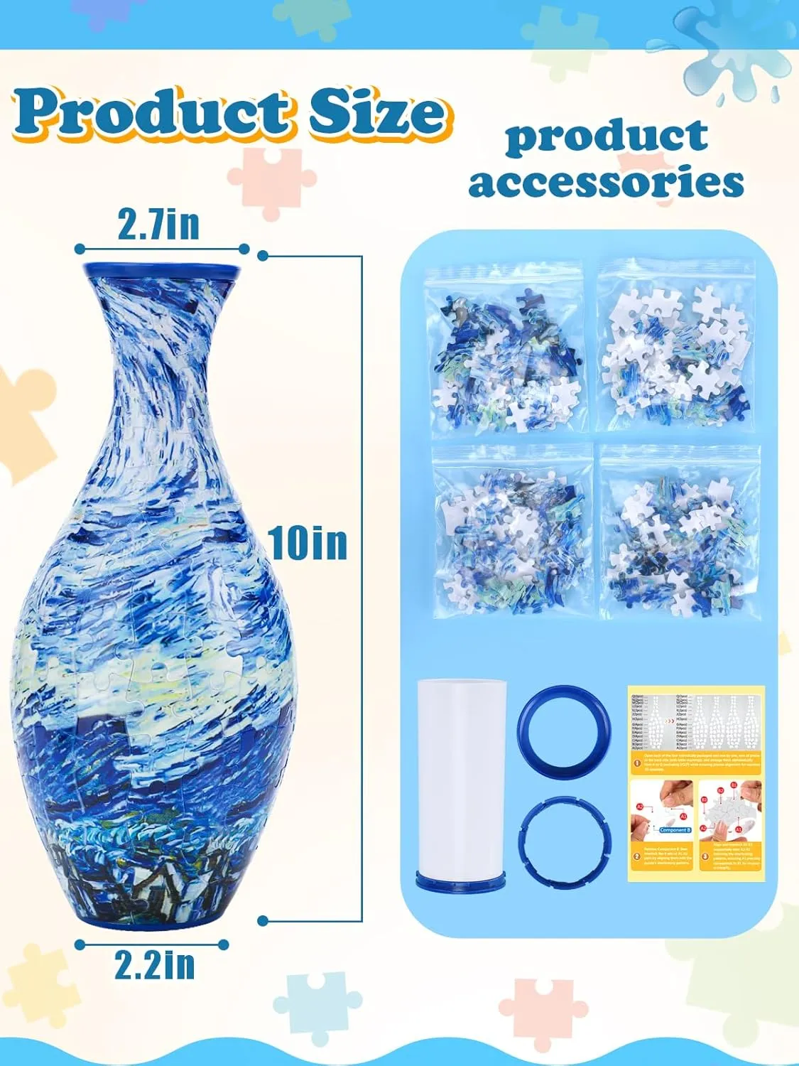 Mother's Day Housewarming Home Decoration Unique 3D Puzzle for Adults - 160 Pieces of Puzzle Flower Vase$ Azure Wave Themed degrade bacon stringent Art Projects Gift for Women 