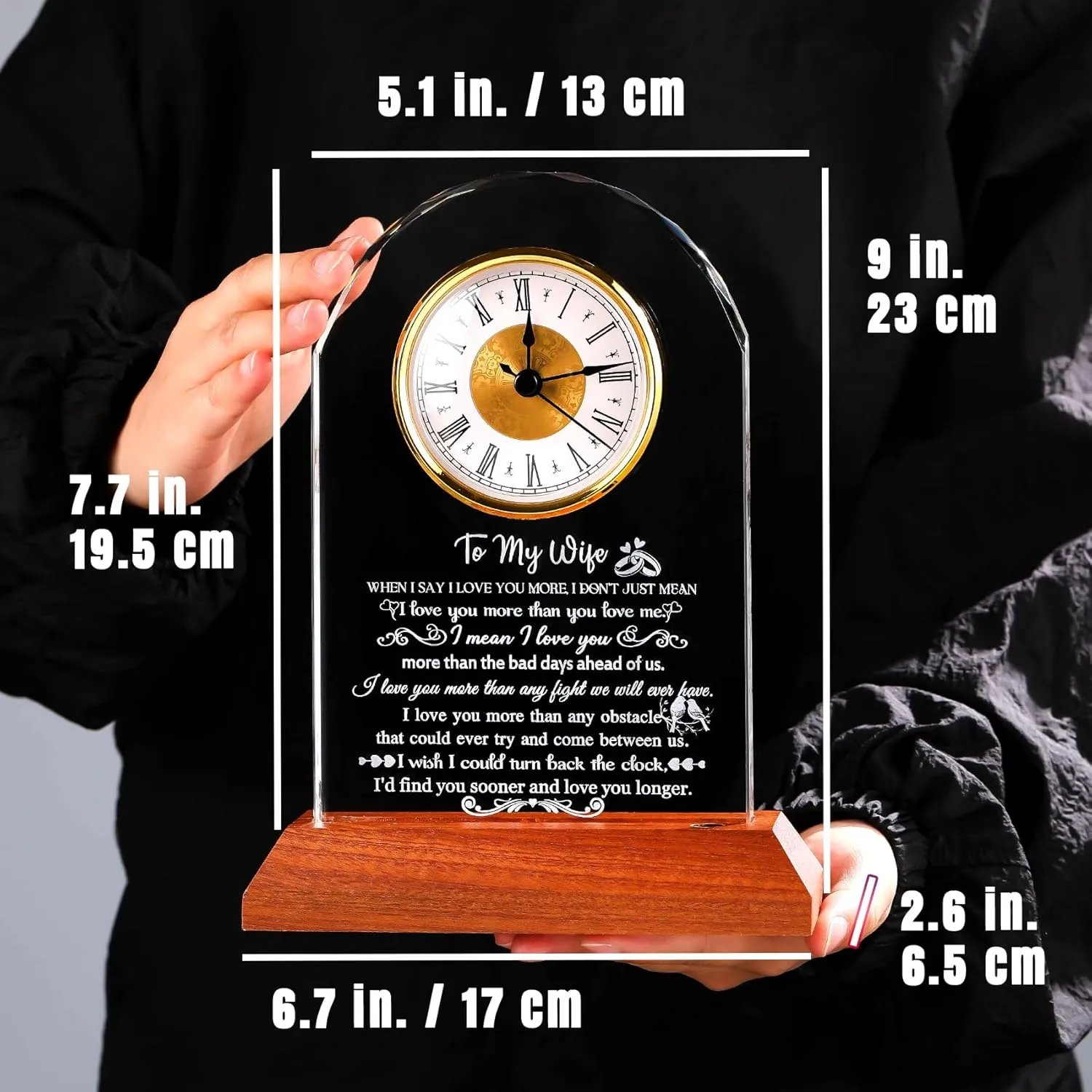 Mother's Day Ornalrist Gifts for Wife from hardly Husband - Crystal Clock with Wooden Light Base$ Christmas$ Birthday$ Wedding Anniversary Wife Gifts Ideas$ to My Wife Plaque Presents for Valentine's 