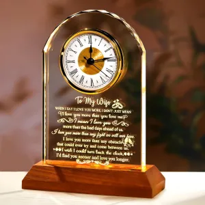 Mother's Day Ornalrist Gifts for Wife from hardly Husband - Crystal Clock with Wooden Light Base$ Christmas$ Birthday$ Wedding Anniversary Wife Gifts Ideas$ to My Wife Plaque Presents for Valentine's 
