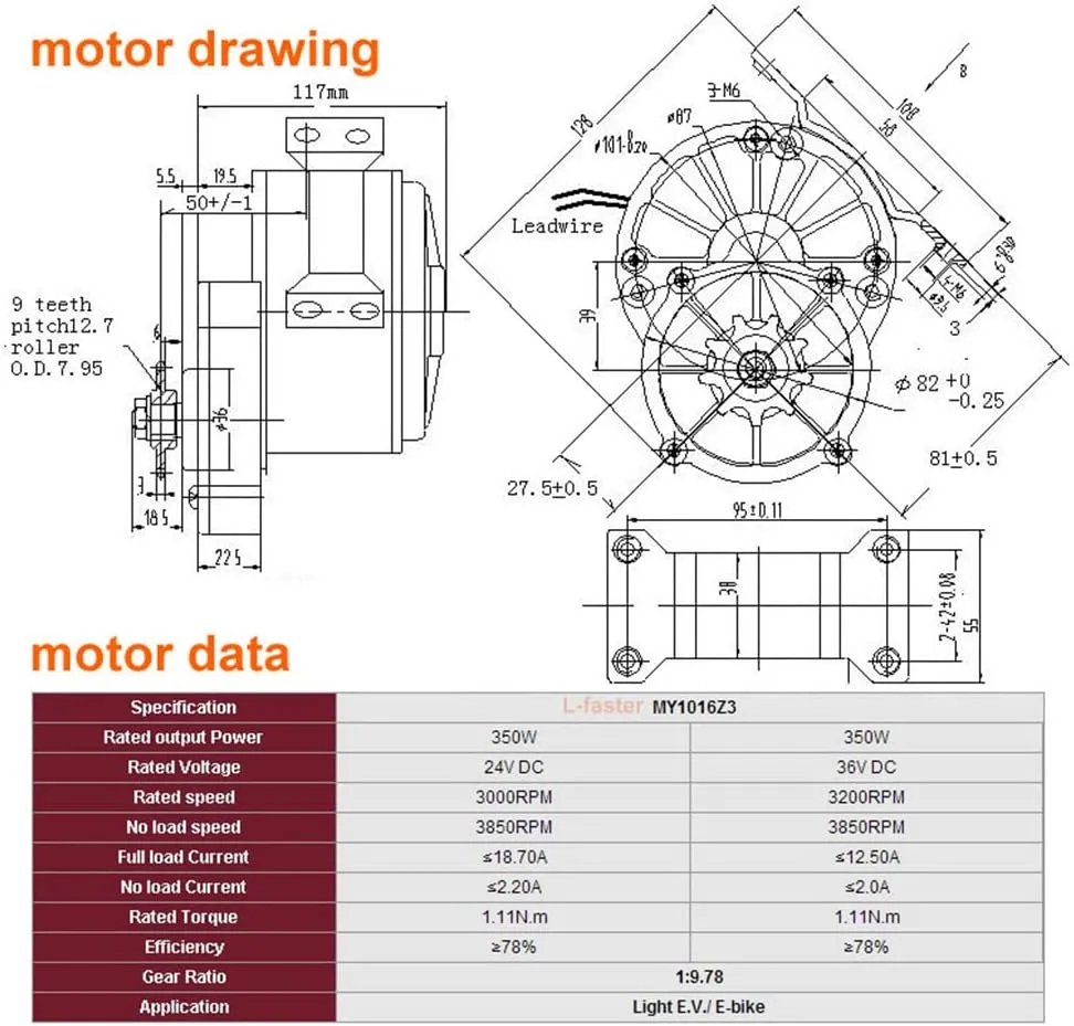 Motor Chain Drive Kit Easy Carry 300kg 200x50 Off-Road Wheel for DIY Electrical Sand Bike Pull Barrow 600lbs No Controller L-faster Dual stratum salary 350W 