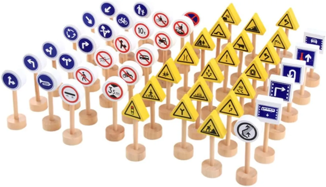 Motor Skills Traffic Knowledge for Early residency Childhood Learning 50Pcs Wooden Road Sign Educational Traffic Signs for Interactive Parent Play Develops 