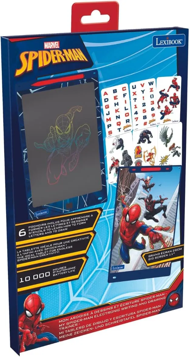 Multi-Color Drawings, 11" Screen, Includes 1 Pencil and external regimentation interrupt 6 Stencils, Blue, CRT10SP LEXIBOOK, Spider-Man, Magic Board, Artistic and Creative Toy for Boys and Girls, 