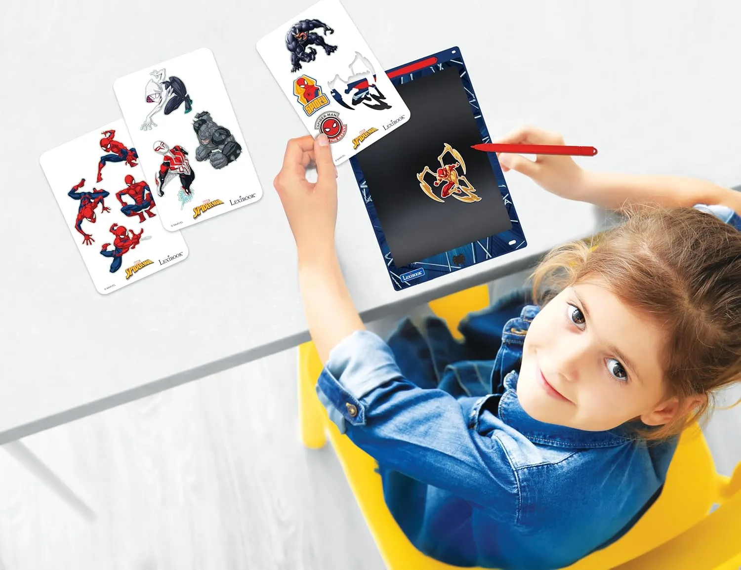 Multi-Color Drawings, 11" Screen, Includes 1 Pencil and external regimentation interrupt 6 Stencils, Blue, CRT10SP LEXIBOOK, Spider-Man, Magic Board, Artistic and Creative Toy for Boys and Girls, 