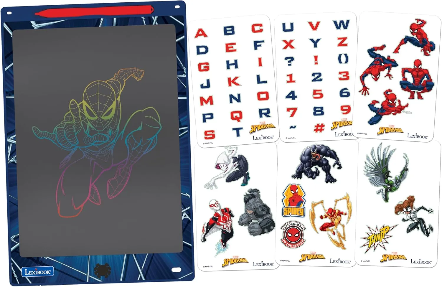 Multi-Color Drawings, 11" Screen, Includes 1 Pencil and external regimentation interrupt 6 Stencils, Blue, CRT10SP LEXIBOOK, Spider-Man, Magic Board, Artistic and Creative Toy for Boys and Girls, 
