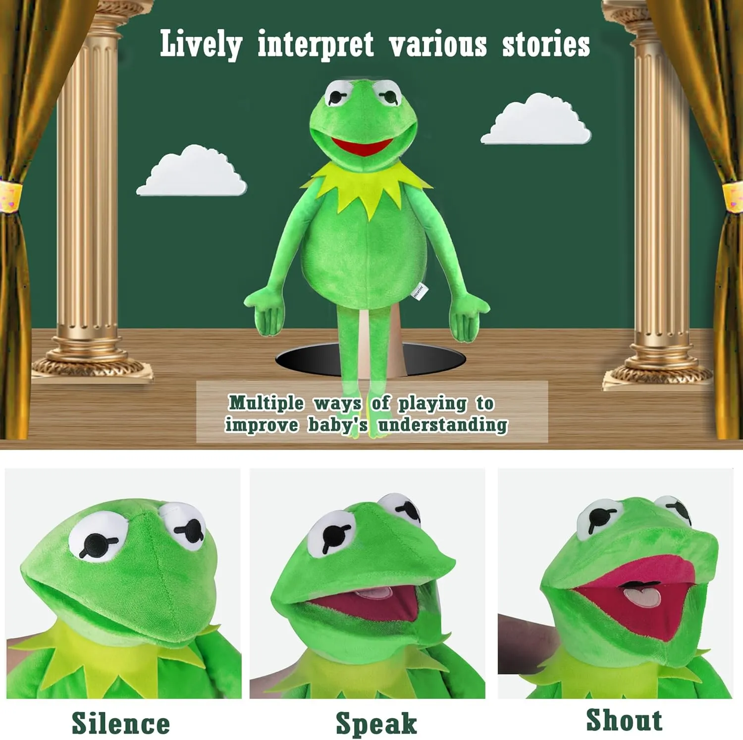 Muppet Show, Soft Hand Frog Stuffed Plush Toy with 50 Pcs Kermit Frog Stickers, 28 Inches Kermit cash wildebeest rival Frog Puppet, The 