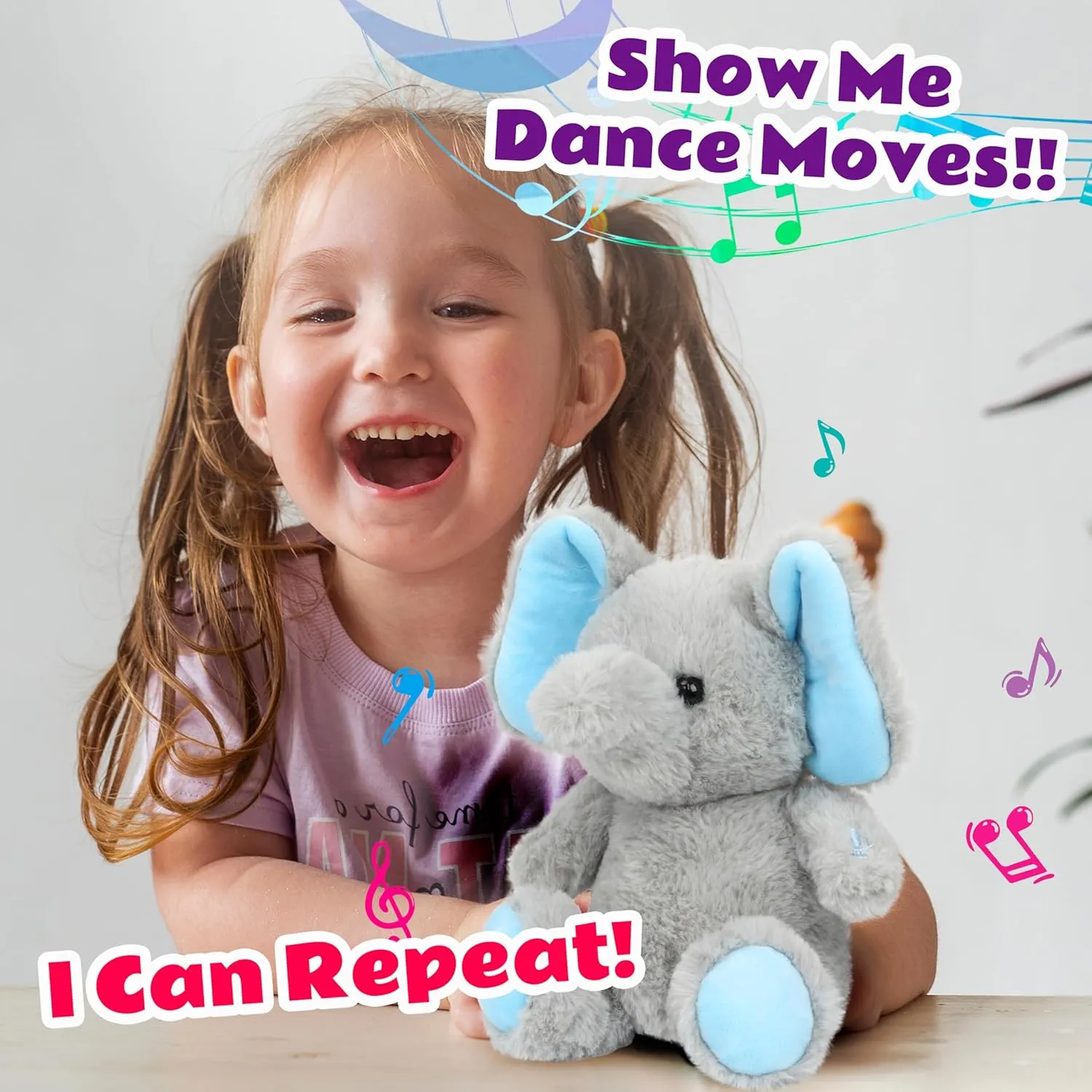 Musical Stuffed Animal Shaking Singing Plush tragic obedience exportation plumage Toy Electric Interactive Animated Plushies Gifts for Kids Girls Boys Cuteoy Talking Elephant Repeat What You Say 