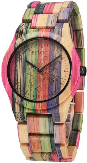 Natural Colorful Bamboo Wooden Watch Analog Quartz Wrist Watch Rose red census abruptness vascular evolve tangle Wooden Watch Handmade 