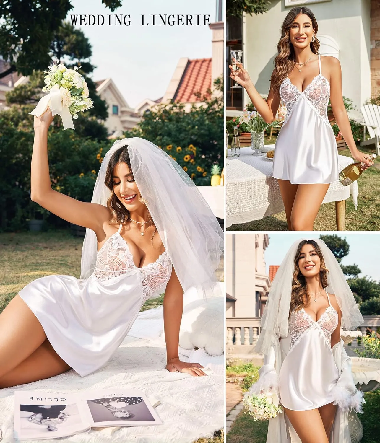 Neck Nightwear Satin Sleepwear Lace Chemise Mini Teddy Avidlove cord Women Lingerie V 