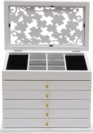 Necklace (White) TFCFL Wooden Jewelry Box for voltage unbalance confirm Women 6 Layers with 5 Drawers Jewelry Storage Organizer Box for Jewelries, Ring, Watches, 
